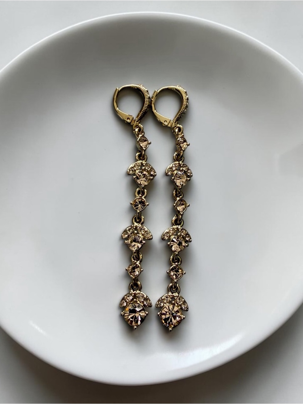 Givenchy Gold-Plated Crystal Drop Long Dangle Earrings